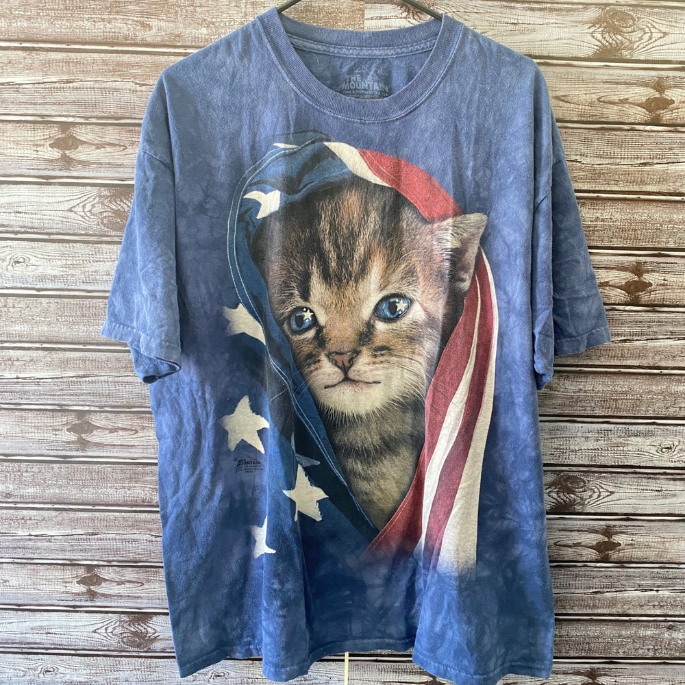 The Mountain Unisex Short-Sleeved Tee Size XL Blue Cat American Flag